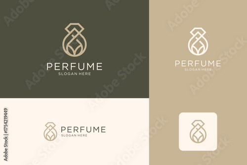 Minimalist perfume logo design with line art style.