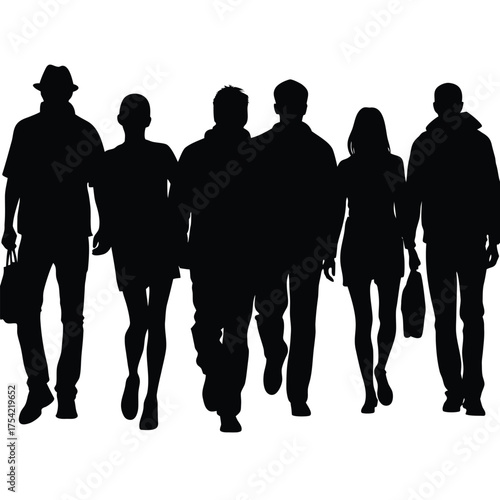 Silhouette of a diverse group of people walking together