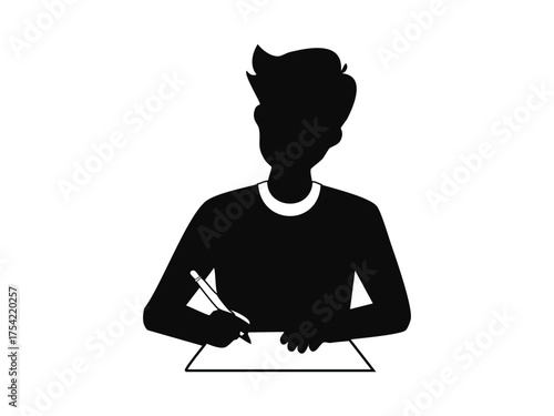 Minimalist silhouette of person writing on paper at desk