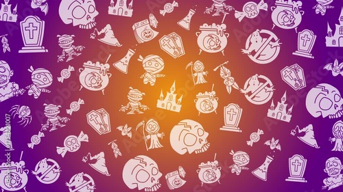 Doodle halloween icons skulls ghosts and zombies pattern. Provide a fun spooky season vibe. Loop simple animation