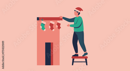 A Christmas sleigh packed with gifts and presents, a clean minimal flat vector illustration, editable