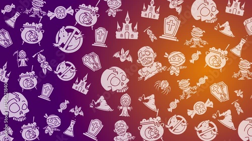 Doodle halloween icons skulls ghosts and zombies pattern. Provide a fun spooky season vibe. Loop simple animation