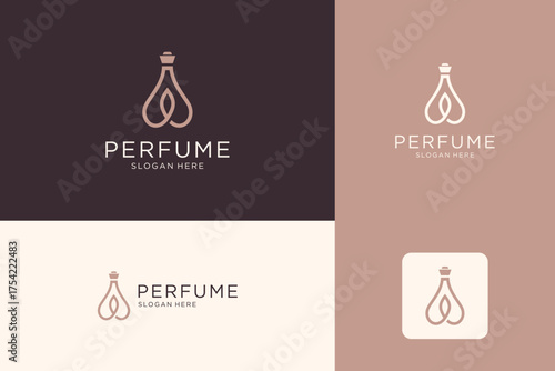 Minimalist perfume logo design with line art style.