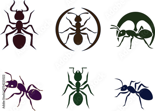 Ant icon set in flat  styles. Perfect for apps, logos, infographics, and nature-themed designs.
