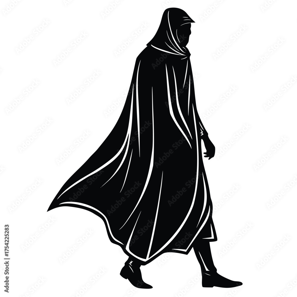 Naklejka premium Silhouette of a person in a long robe walking