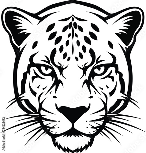 Intense black and white leopard face illustration