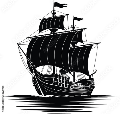 Classic mayflower ship voyage heritage vector silhouette illustration,generative ai