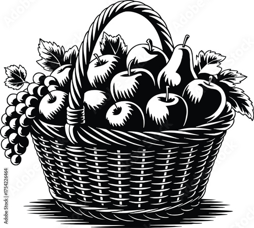 Thanksgiving fruit basket harvest autumn abundance silhouette vector illustration,generative ai
