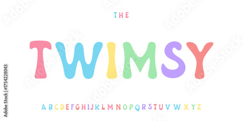 Playful pastel coloured alphabet, cute boho rounded letters, cheerful cartoon font for kids logo, school headline, children education title, joyful baby typography, colourful typeface. Vector typeset