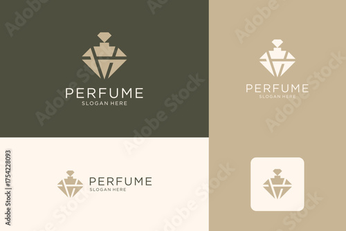 Minimalist elegant perfume logo design. Luxury diamond shape logo template.