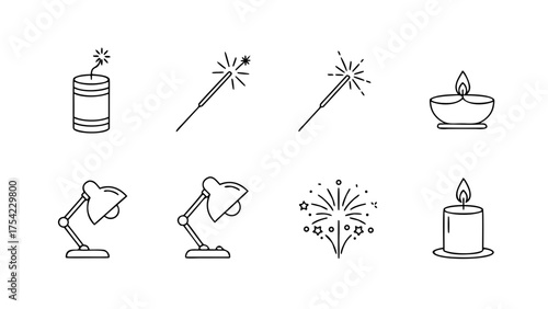 Firecracker & Lamp Icon Set Vol.2