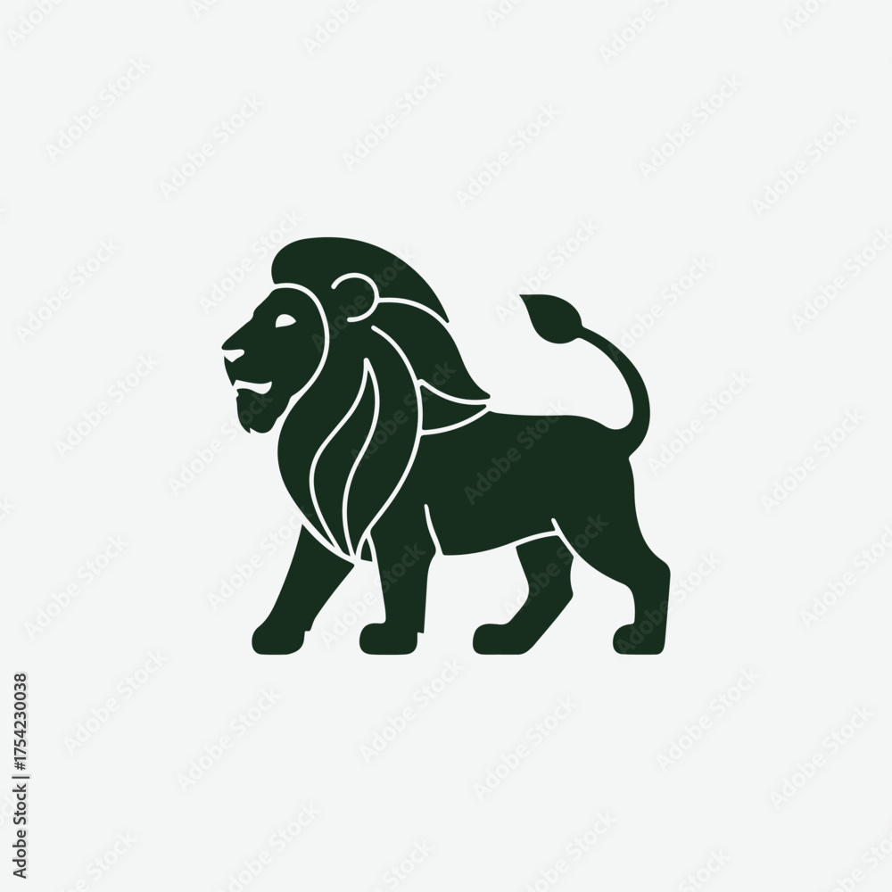Obraz premium Minimal Vector Lion Icon Design in Modern Flat Style — Majestic Animal Illustration for Wildlife Logos, Safari Themes, King Symbol, Strength Branding, and Creative Graphic Design Projects