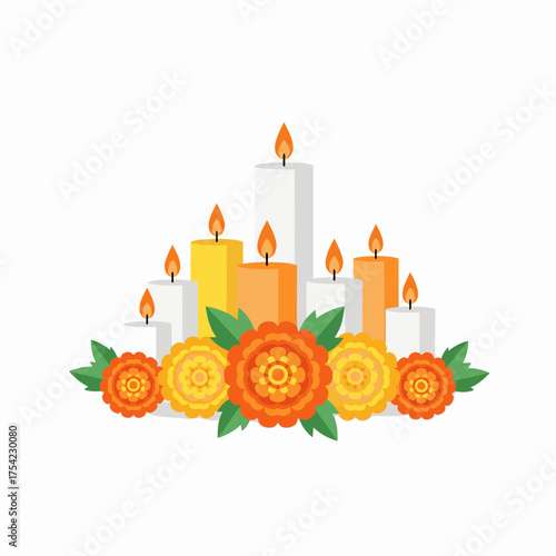 Diwali Candle Set with Flowers
