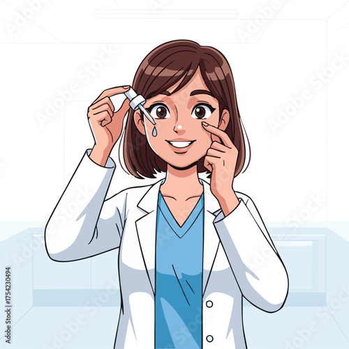 Female Doctor Applying Eye Drops for Eye Care