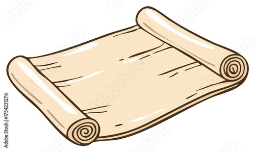 Vintage parchment roll with curled edges on ancient paper, message and old world document