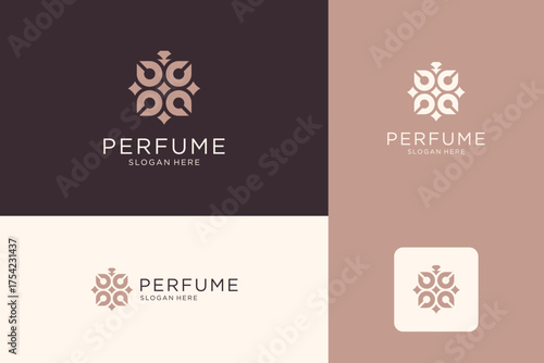Abstract perfume bottle logo design. Luxury symbol for premium product.