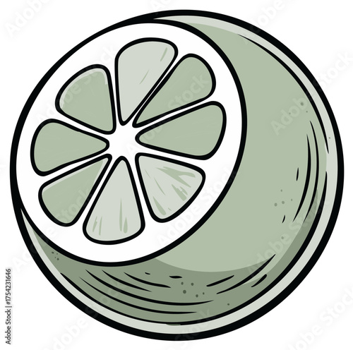 Hand-drawn comic style illustration of a halved green lime citrus fruit