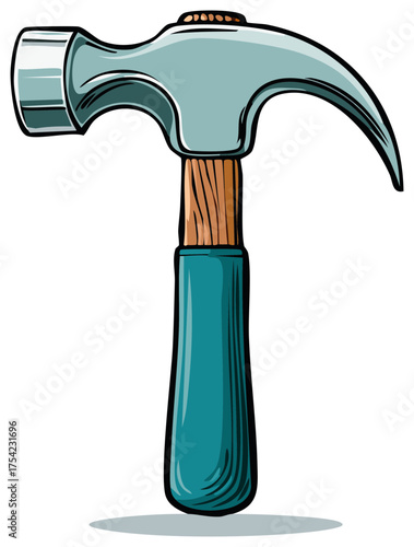 Illustrated hammer tool with a teal handle