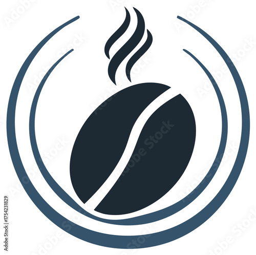 Modern flat design icon of hot steaming coffee bean with elegant rising aroma lines enclosed by a partial circle