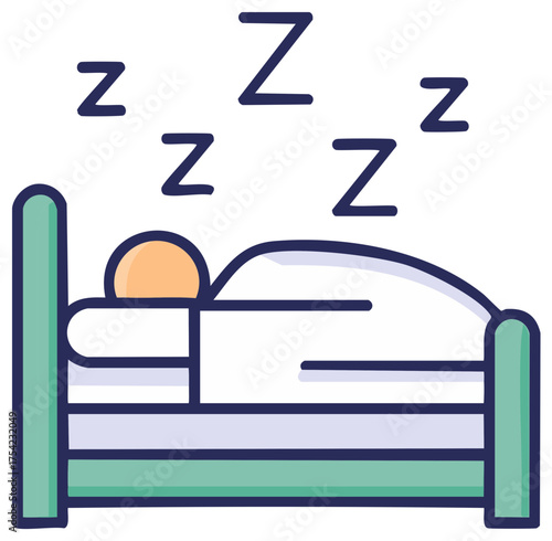 Comfortable Sleep and Rest - Icon of Person Relaxing in Bed Under Blanket with Floating Zzz Symbols