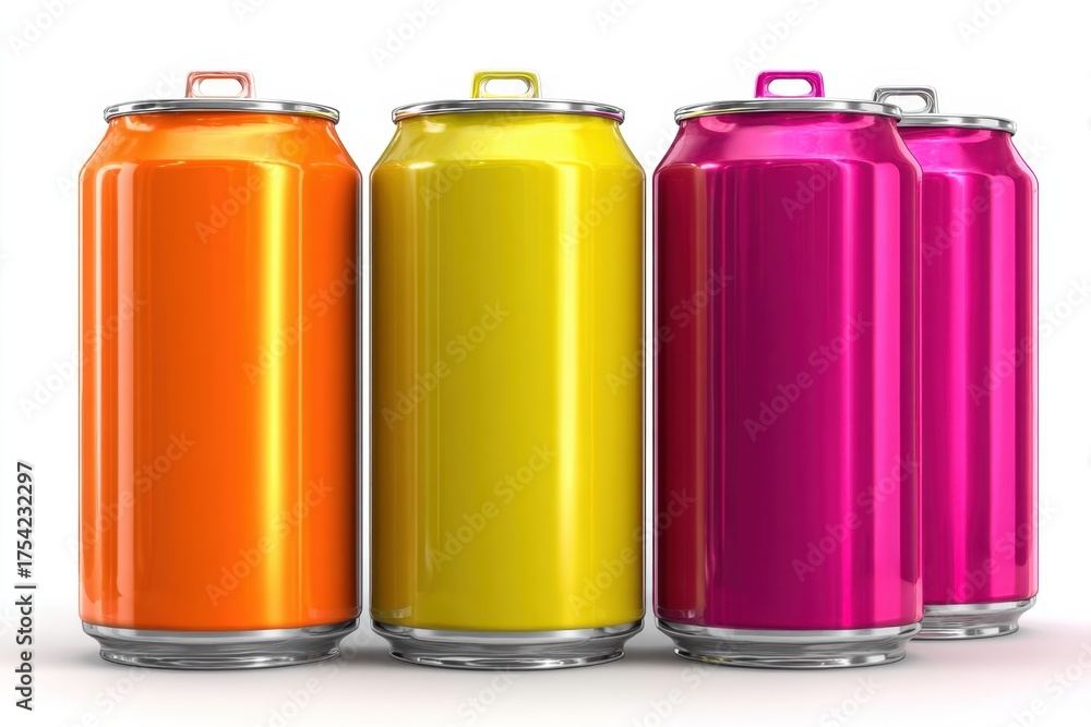 Obraz premium Colorful aluminum cans of soda background. Top view, macro. Recycle metal can with water drops . Beer, carbonated water, cola, energy drinks cans. Recycling concept. Closeup view of many beverage cans