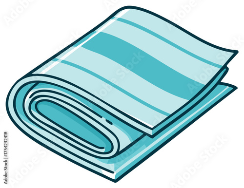 Simple cartoon illustration of a neatly folded striped blue towel