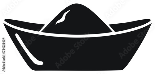 Paper Boat Simple Icon Black And White Nostalgic Origami Art Isolated Vector