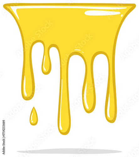 Sweet golden yellow honey liquid dripping down flow melt sticky food illustration