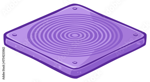 Futuristic purple isometric platform with a concentric circle pattern