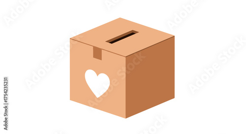 Donation box with heart symbol for charity. Isometric vector concept for fundraising, giving, help, and support. Philanthropy, volunteering, and social aid conceptual illustration.