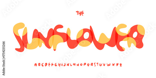 Groovy floral alphabet, bold fluid letters, colorful retro font for happy logo, artistic headline, psychedelic tee design, vibrant decorative typography, trippy 70s style. Vector typeset.