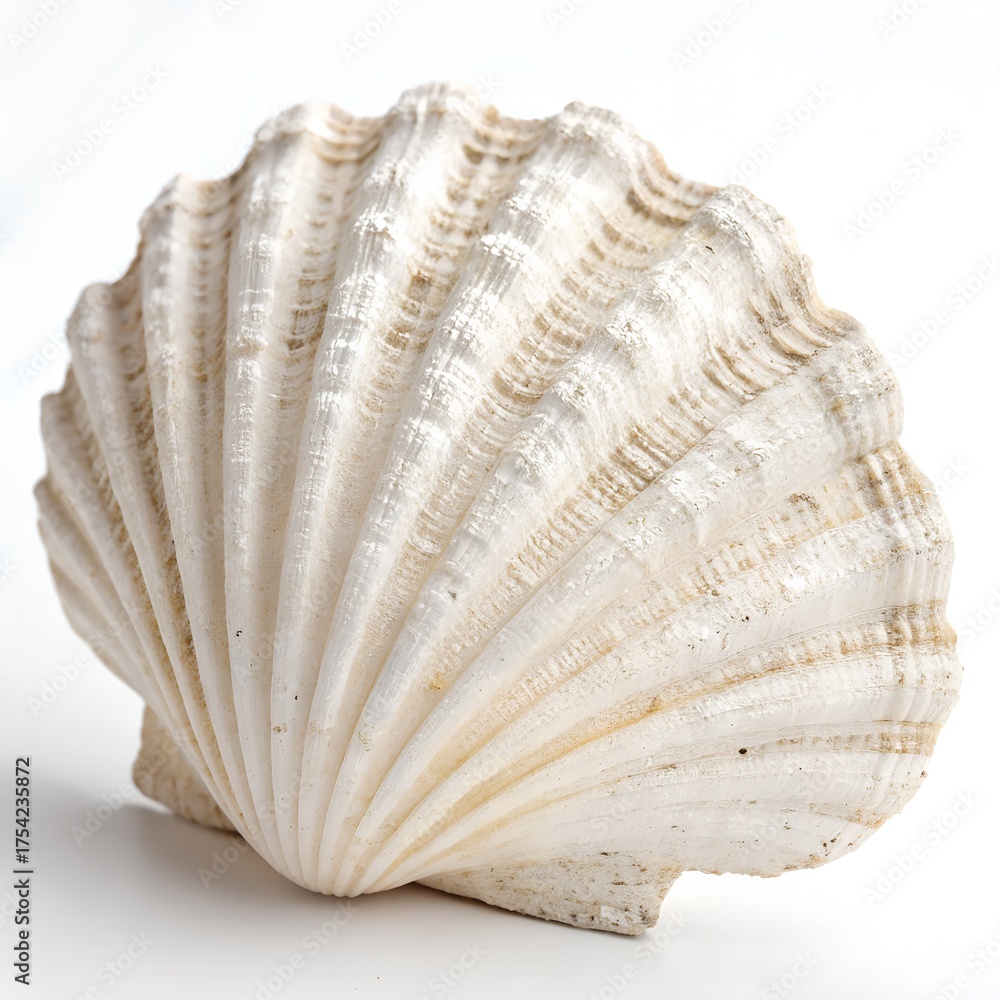 Obraz premium Ocean Shell: A pristine seashell, showcasing intricate patterns and delicate textures, evokes the tranquility and mysteries of the ocean, displayed with a bright tone.