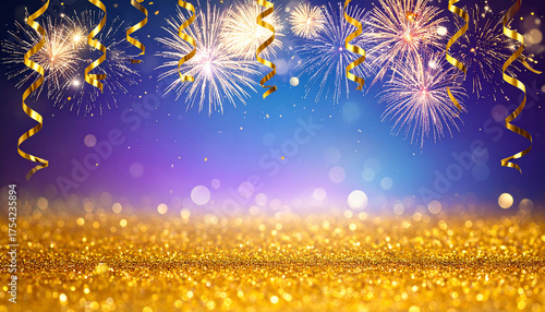 Celebration Fireworks and Gold Glitter