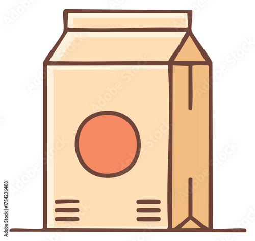 Cardboard beverage carton with a round label and simple graphics