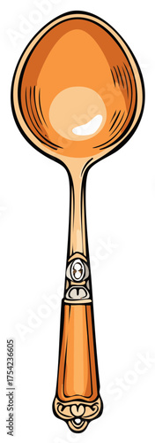 Ornate Golden Spoon with Detailed Handle Design Isolated on White