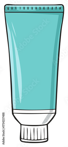 Illustration of a colorful tube of toothpaste or cream, hand drawn cartoon style