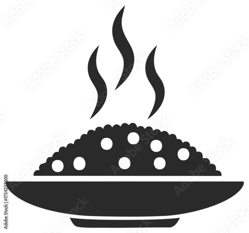 Minimalist vector illustration of a steaming hot meal served in a bowl