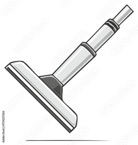 Cartoon illustration of a vacuum cleaner head with a telescopic wand for household cleaning