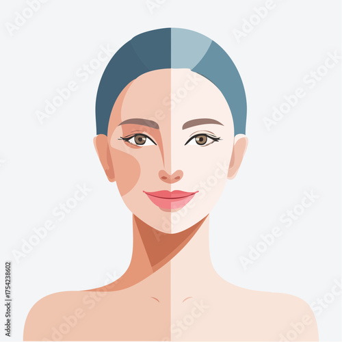 Womans Face with Uneven Skin Tone Illustration.