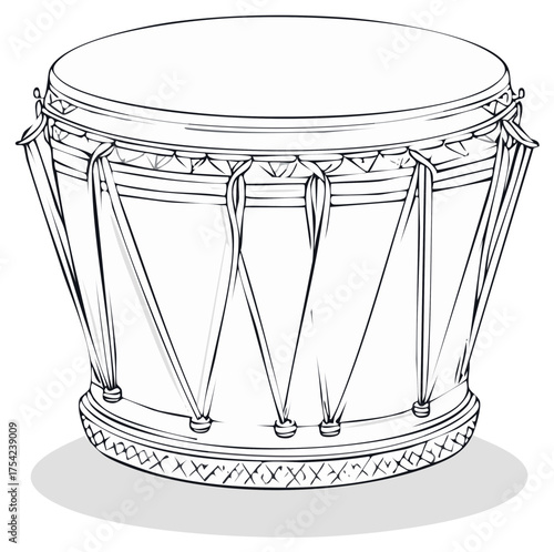 Monochrome Line Art Illustration of Ethnic Percussion Instrument Drum Design