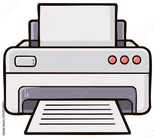 Simple Cartoon Illustration of an Office Printer Machine Printing a Paper Document