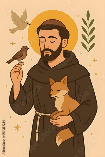 Saint Francis of Assisi vector illustration. Feast October 4th. Catholic Saint.