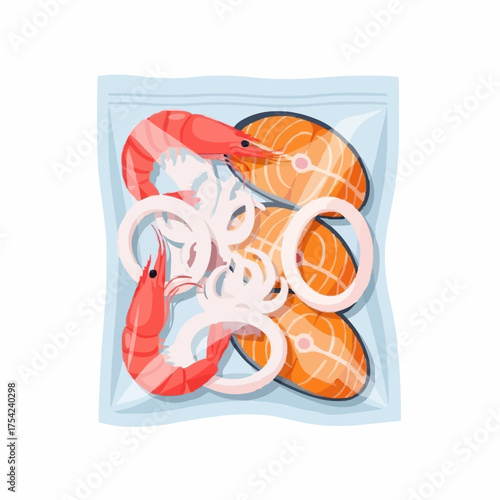 vector illustration of a salmon, shrimp packaged in a vacuum seal.