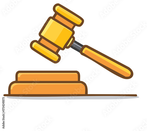 Cartoon style illustration of a Gavel, Law Concept, Courts, Government, Decision, Judge
