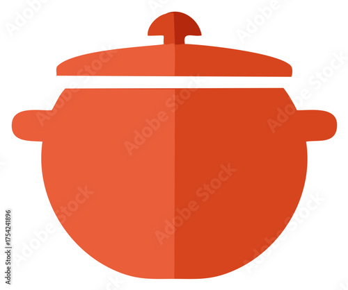 Illustration of a Red Cooking Pot with Lid for Kitchen Culinary Theme