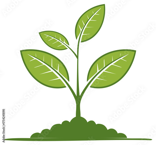 Stylized green plant sapling growing from earth depicting environmental growth