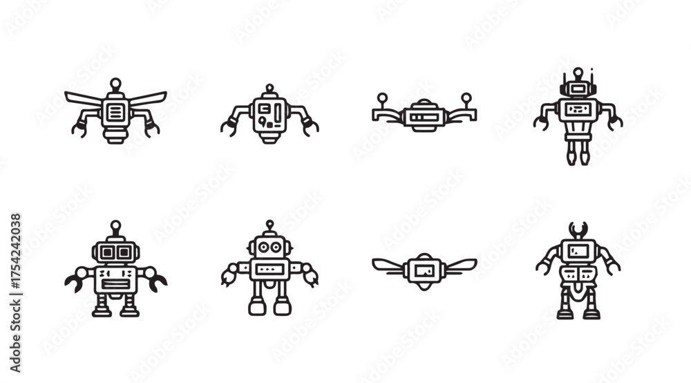 Obraz premium Vector art of robot set isolated