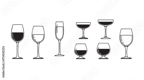 Vector art of wine glasses isolated