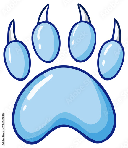 Stylized light blue paw print with claws illustration, animal track symbol