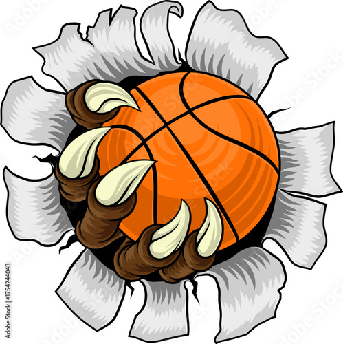 A basketball claw sports illustration of an eagle or animal monster hand holding ball